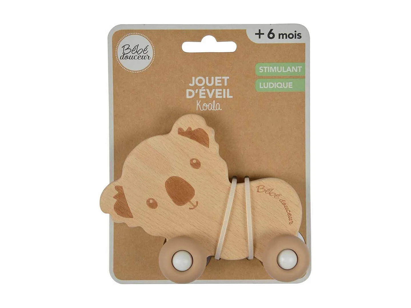 Jouet d'Éveil Bébé "Koala avec Roulettes" 12cm Naturel