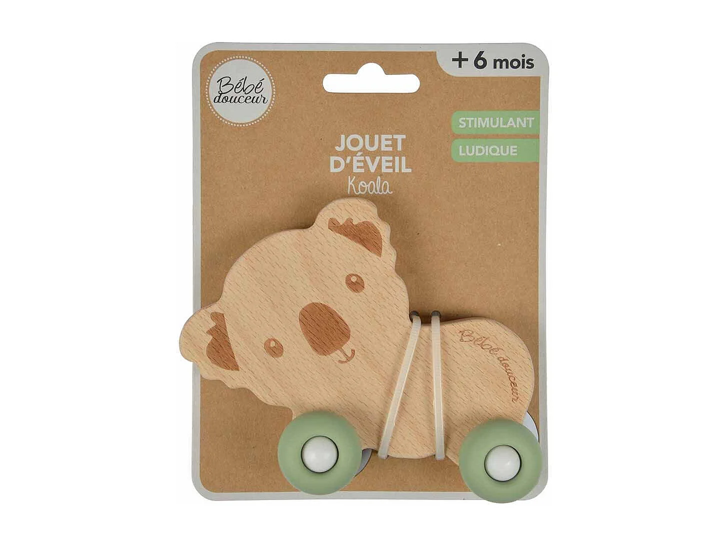 Jouet d'Éveil Bébé "Koala avec Roulettes" 12cm Vert