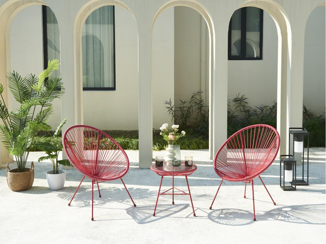Salon de jardin en fils de résine tressés : 2 fauteuils et une table - Terracotta - ALIOS III de MYLIA