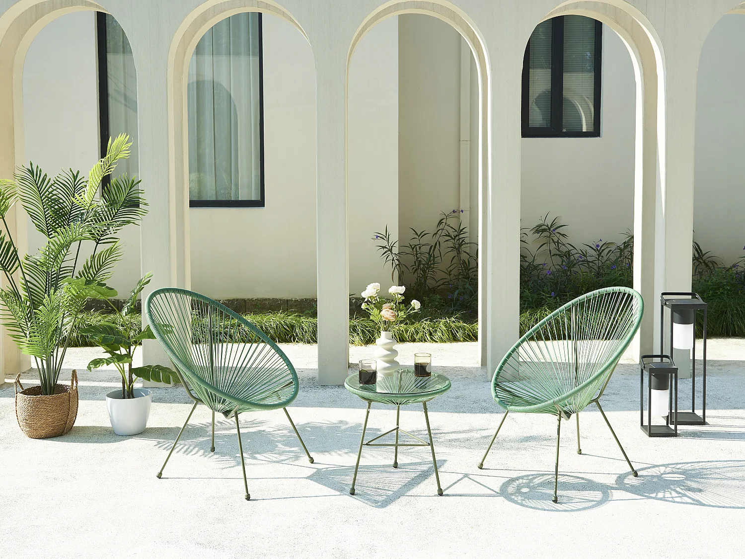 Tuinzithoek van gevlochten harsdraden: twee fauteuils en een tafel - Kaki - ALIOS III van MYLIA