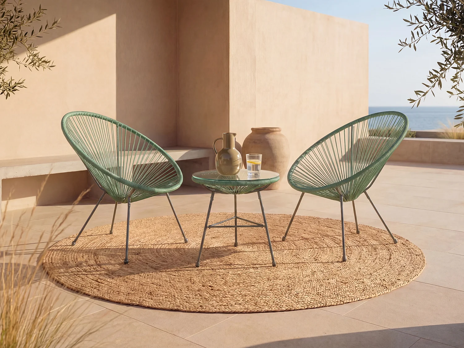 Garten-Sitzgruppe aus Polyrattan: 2 Sessel 1 Tisch - Kaki - ALIOS III von MYLIA