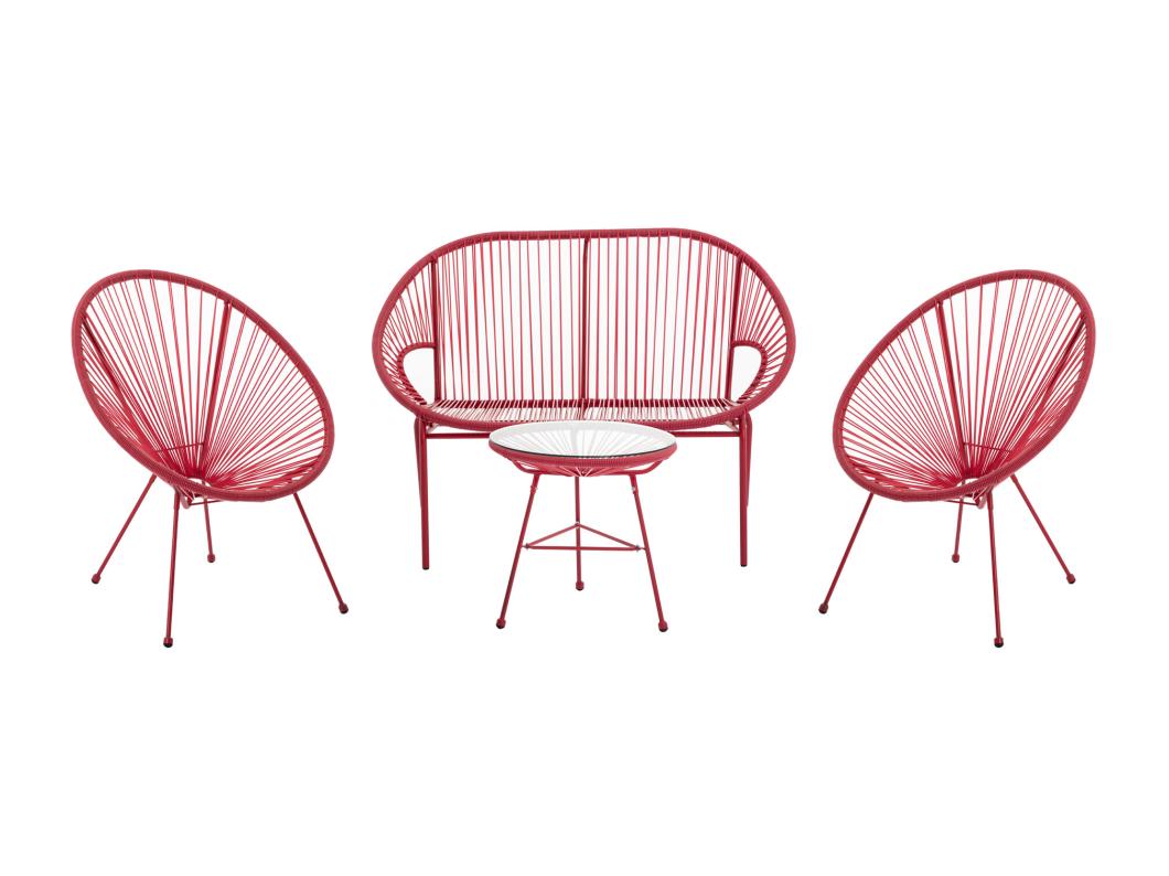 Salon de jardin en fils de résine tressés : 2 fauteuils, un banc et une table - Terracotta - ALIOS III de MYLIA