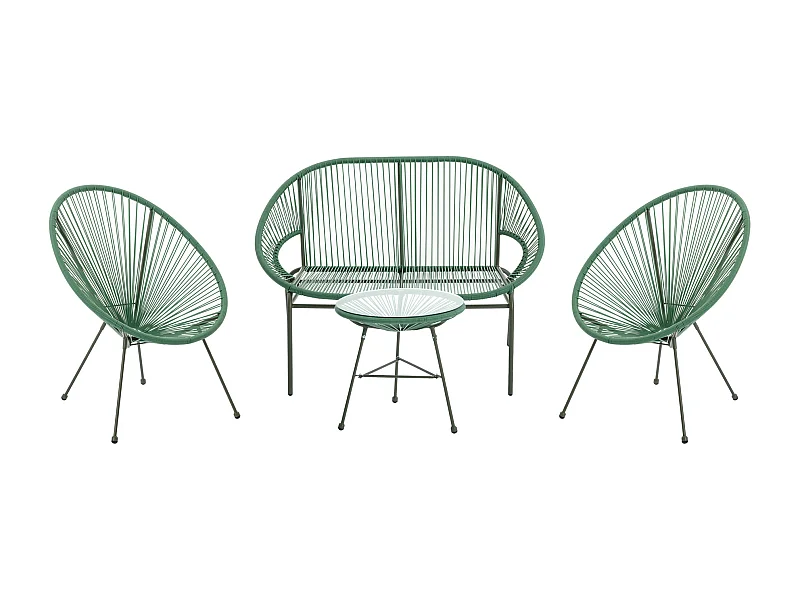 Salon de jardin en fils de résine tressés : 2 fauteuils, un banc et une table - Kaki - ALIOS III de MYLIA