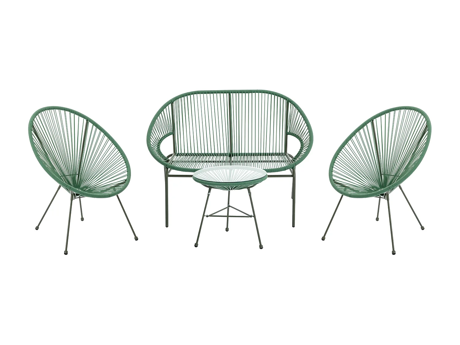 Salon de jardin en fils de résine tressés : 2 fauteuils, un banc et une table - Kaki - ALIOS III de MYLIA