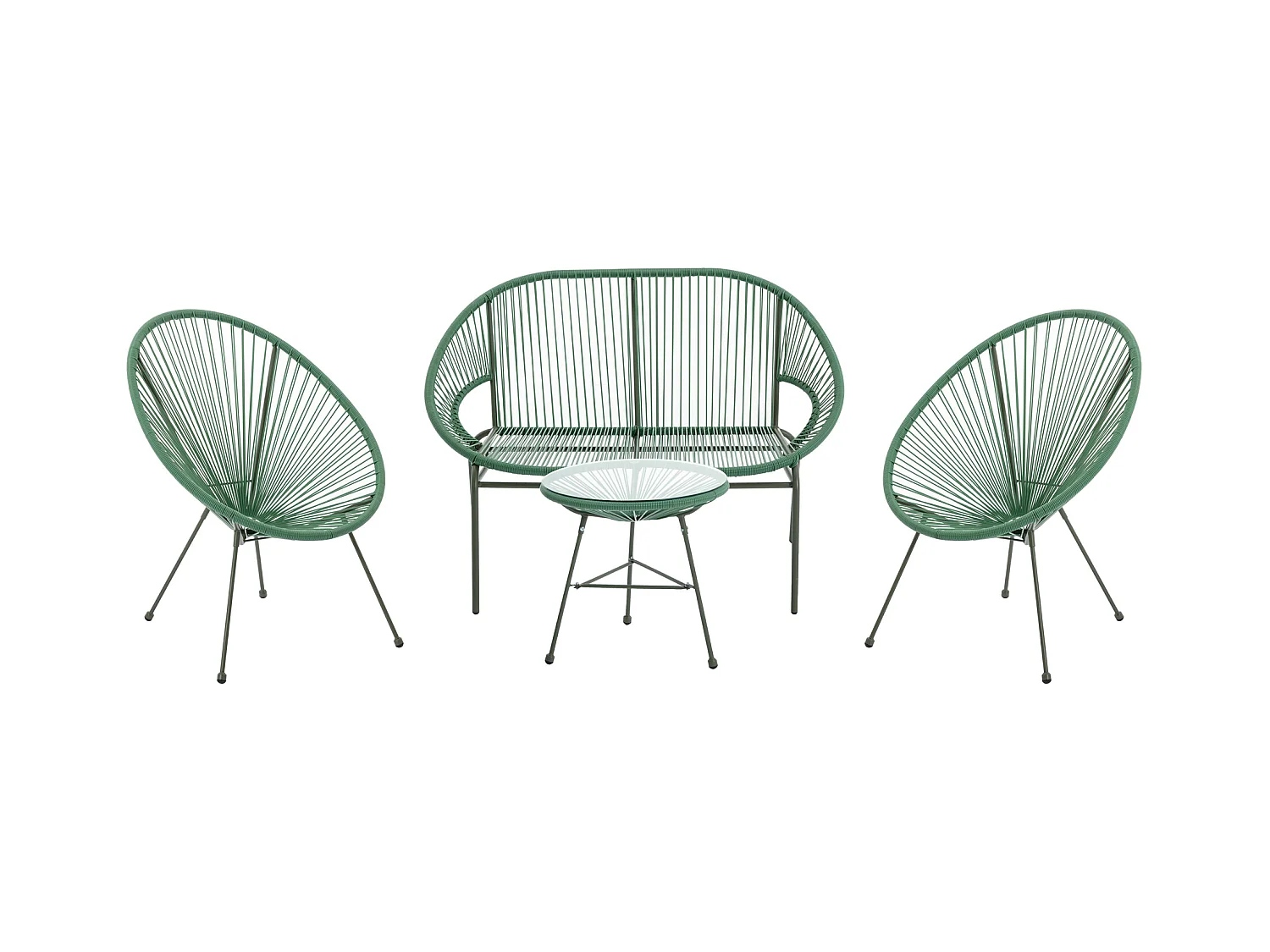 Salon de jardin en fils de résine tressés : 2 fauteuils, un banc et une table - Kaki - ALIOS III de MYLIA