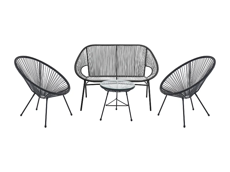 Tuinzithoek van gevlochten harsdraden: twee fauteuils, een bank en een tafel - Zwart - ALIOS III van MYLIA
