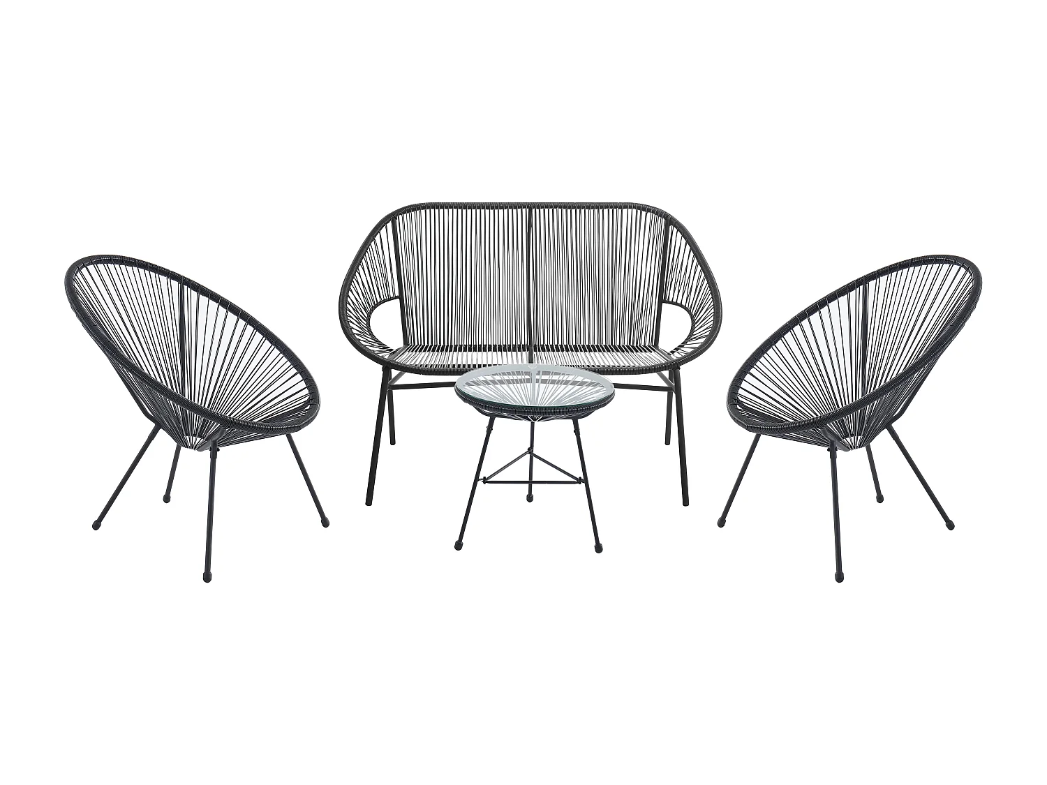 Salon de jardin en fils de résine tressés : 2 fauteuils, un banc et une table - Noir - ALIOS III de MYLIA