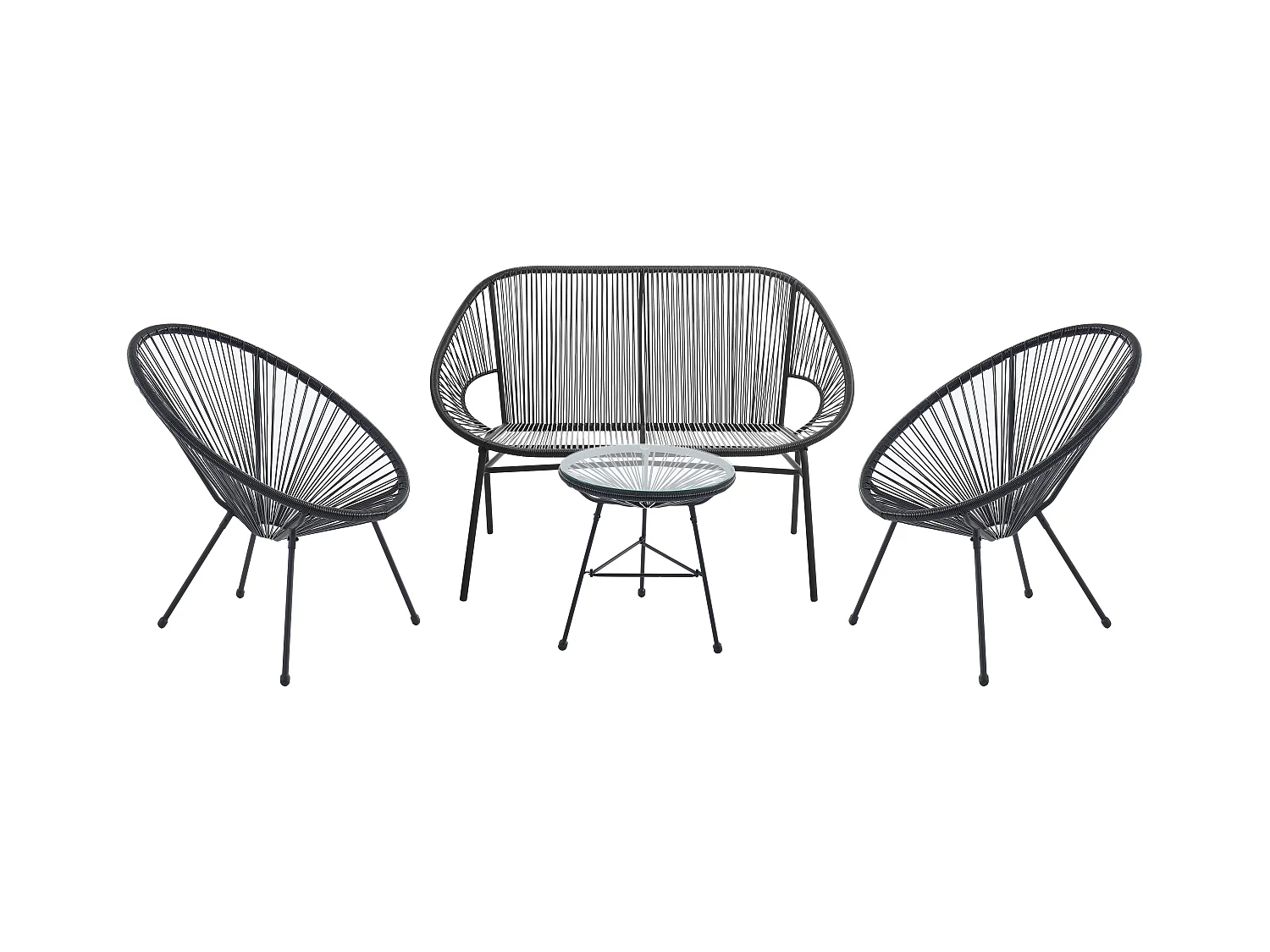 Garten-Sitzgruppe aus Polyrattan: 2 Sessel, 1 Bank 1 Tisch - Schwarz - ALIOS III von MYLIA