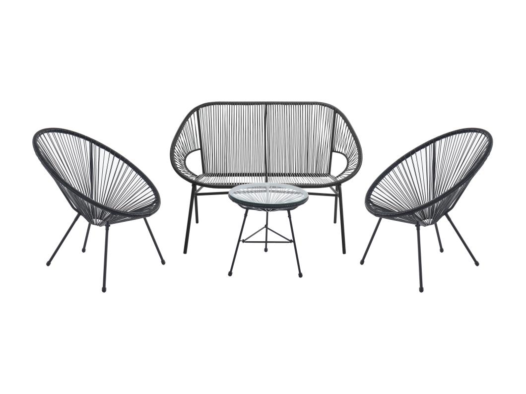 Salon de jardin en fils de résine tressés : 2 fauteuils, un banc et une table - Noir - ALIOS III de MYLIA
