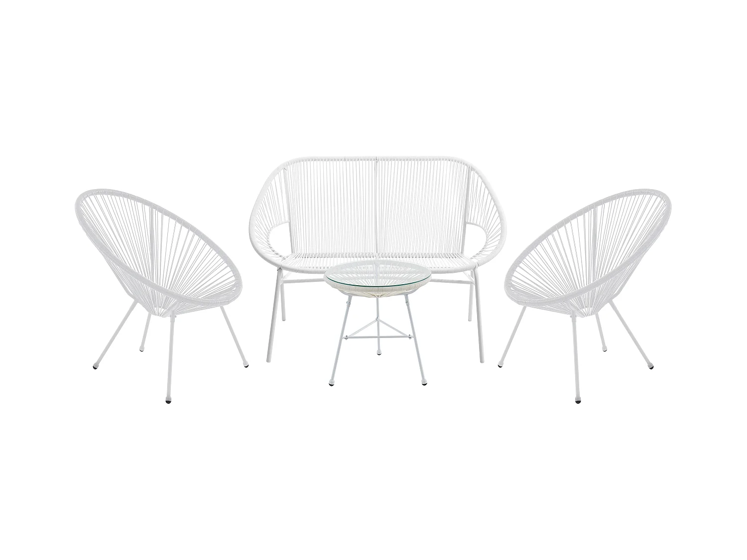 Salon de jardin en fils de résine tressés : 2 fauteuils, un banc et une table - Blanc - ALIOS III de MYLIA
