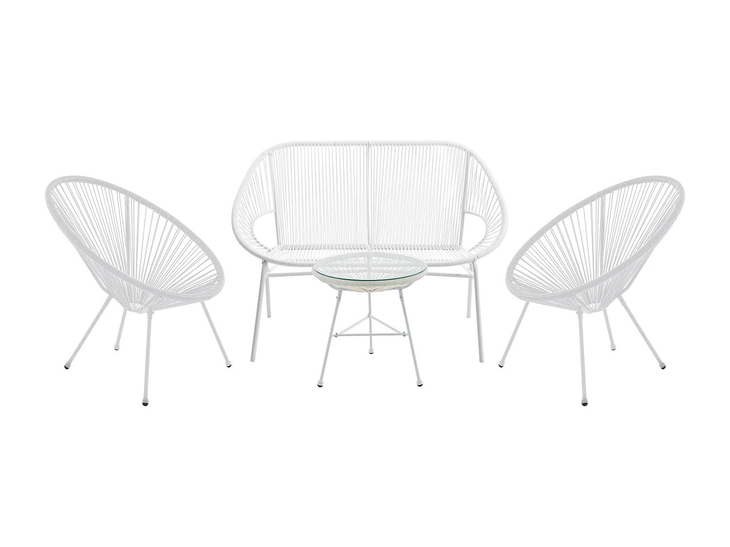 Garten-Sitzgruppe aus Polyrattan: 2 Sessel, 1 Bank 1 Tisch - Weiß - ALIOS III von MYLIA