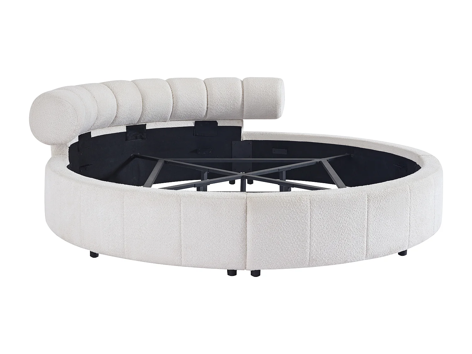 Lit rond 220 x 220 cm - Tissu bouclette - Blanc - ROGILA