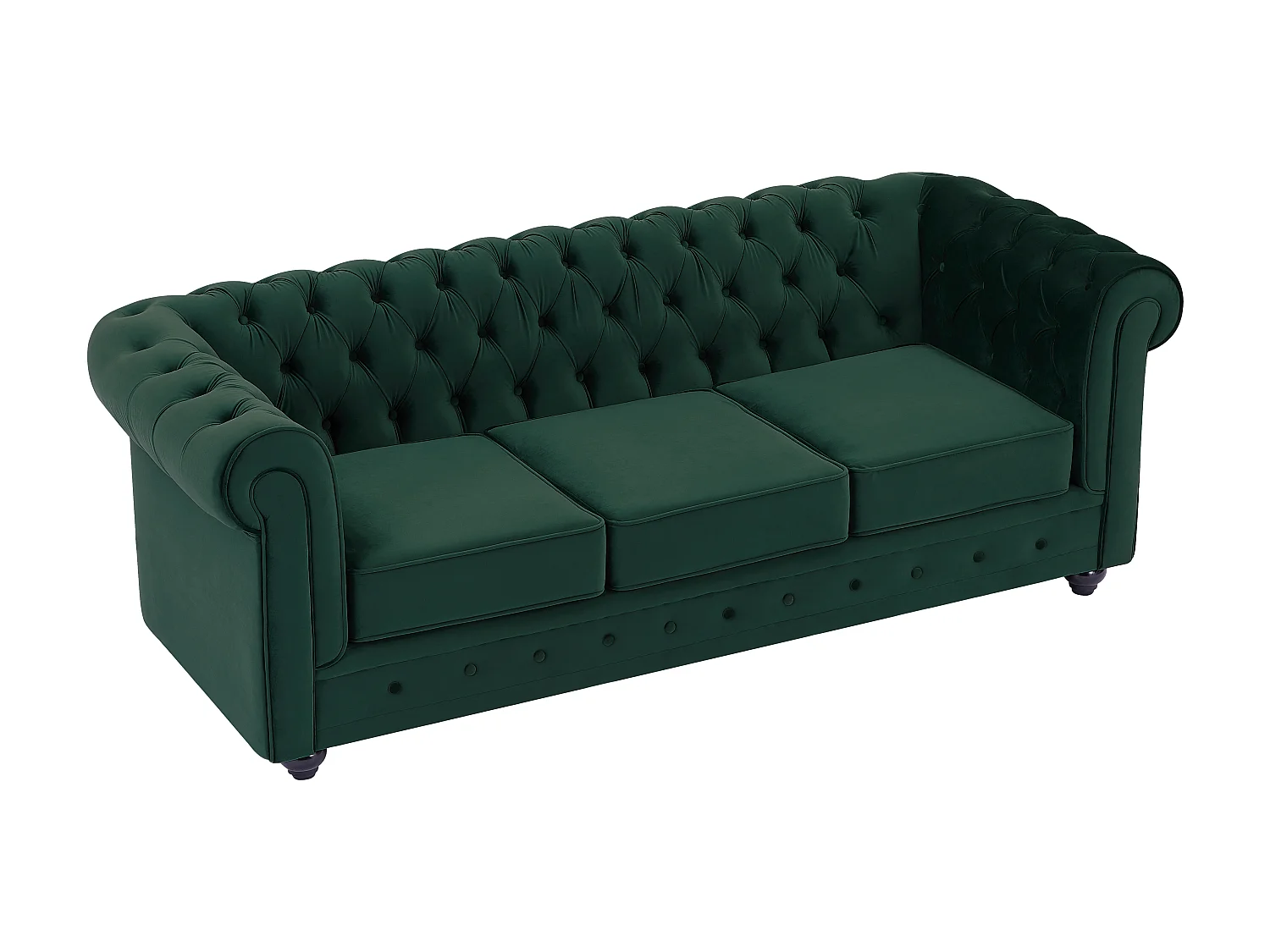 Canapé 3 places, 2 places et fauteuil en velours vert CHESTERFIELD