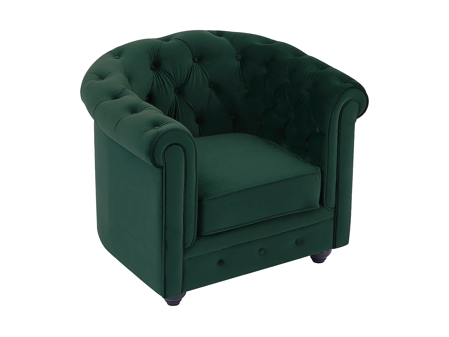 Drie- en tweezitsbank en fauteuil van groen velours CHESTERFIELD