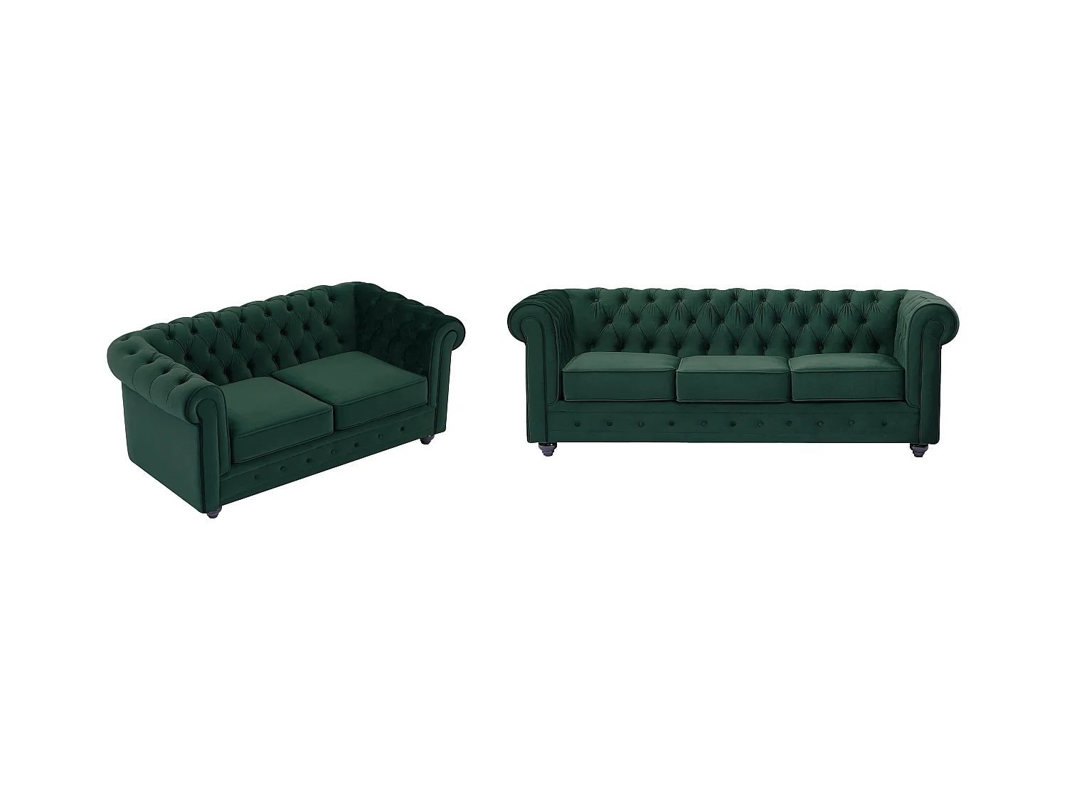 Canapé 3 places et 2 places en velours vert CHESTERFIELD