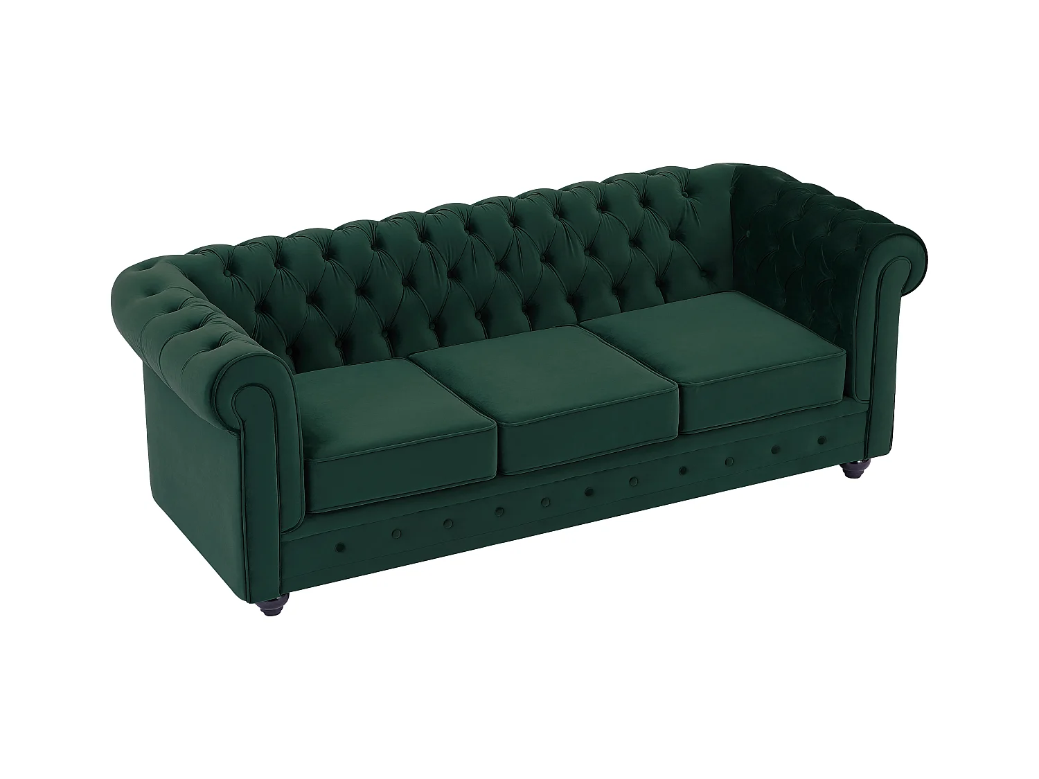 Drie- en tweezitsbank van groen velours CHESTERFIELD