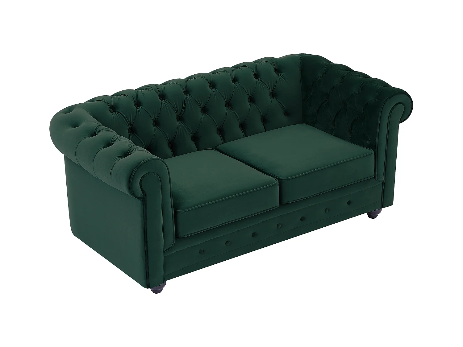Drie- en tweezitsbank van groen velours CHESTERFIELD