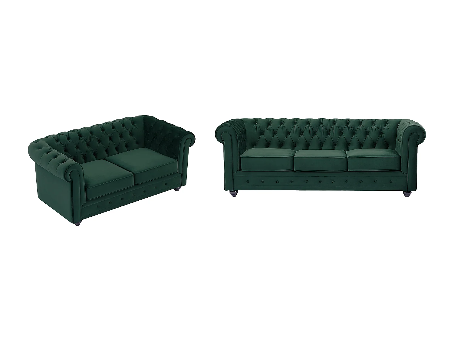 3-seter og 2-seter sofa i grønn fløyel CHESTERFIELD