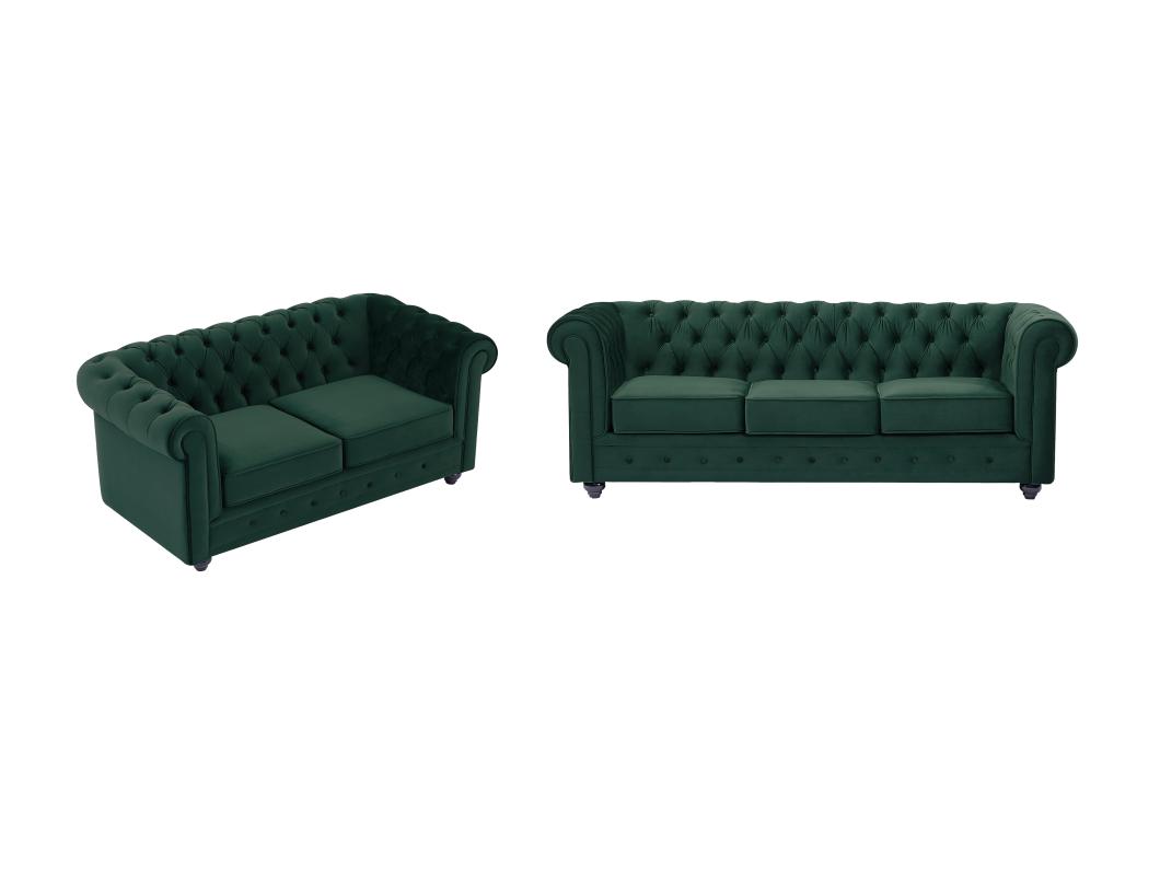 Sofas 3-Sitzer & 2-Sitzer - Samt - Grün - CHESTERFIELD