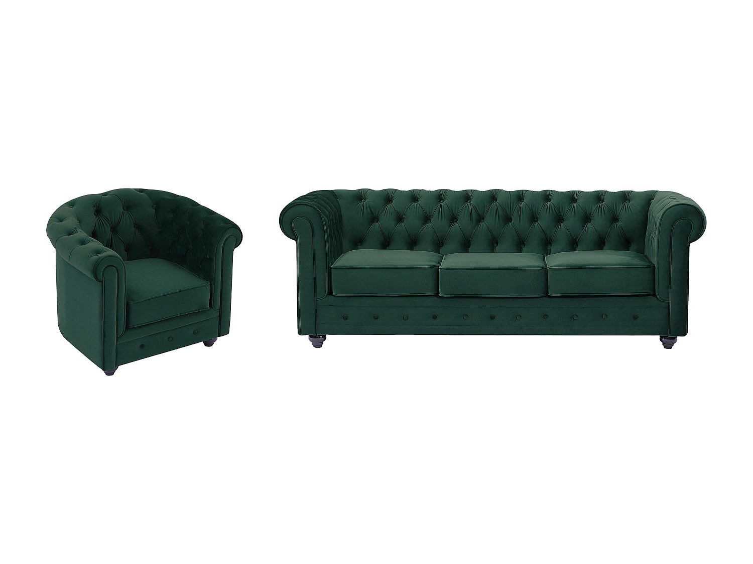 Sofa 3-Sitzer & Sessel - Samt - Grün - CHESTERFIELD günstig online kaufen