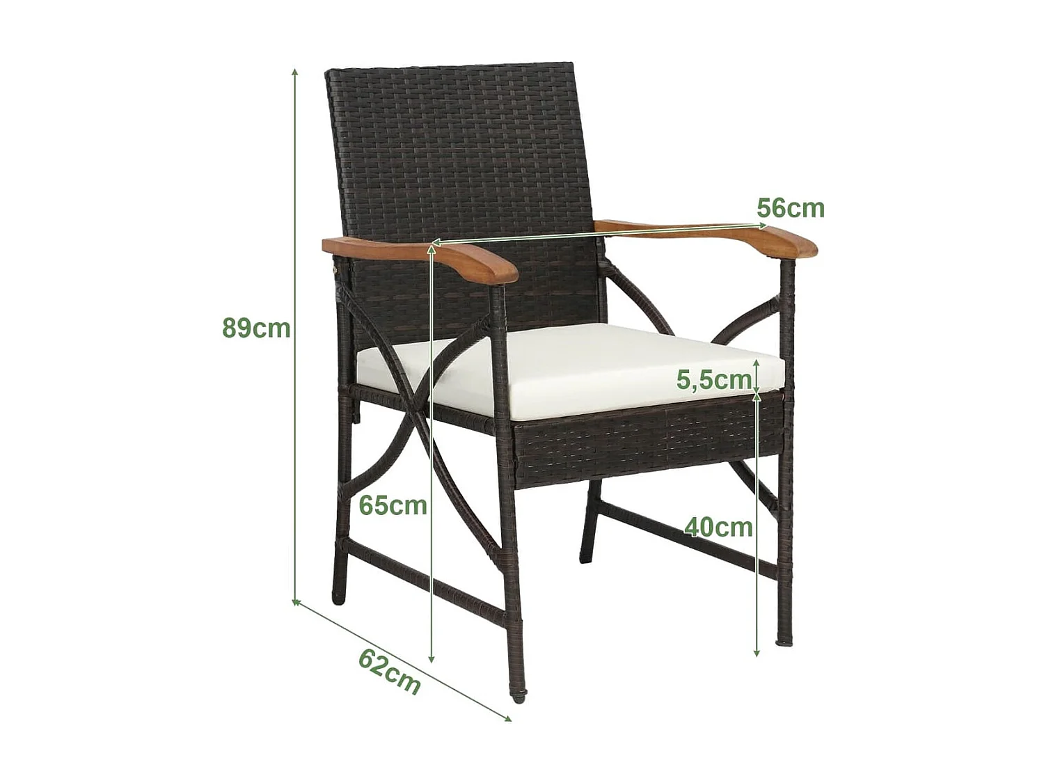 2er Rattan Stühle Set Terrassen-Korbstühle aus PE-Rattan mit Rückenlehne & Armlehne aus Holz