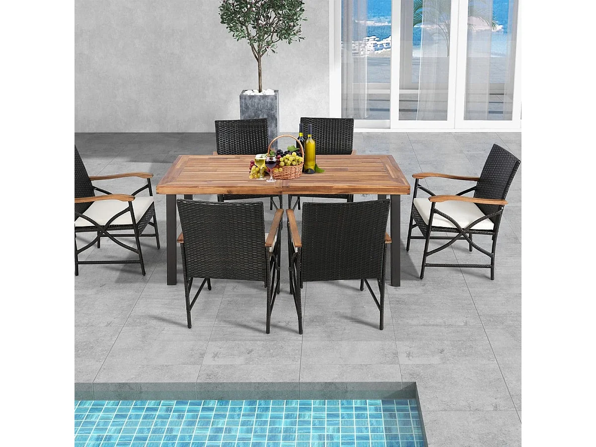 Lot de 2 Chaises de Terrasse en Osier Fauteuilss d'Extérieur en Rotin PE avec Coussin Doux Cadre en Métal et Osier Résistant aux Intempéries