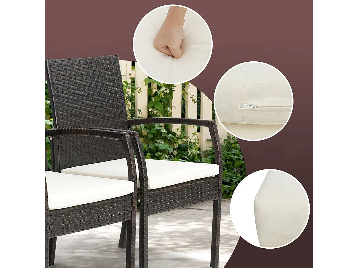 Outdoor-PE-Rattanstühle mit weichen Reißverschlusskissen Rattansessel für Garten