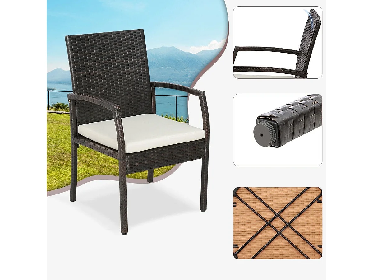 Outdoor-PE-Rattanstühle mit weichen Reißverschlusskissen Rattansessel für Garten