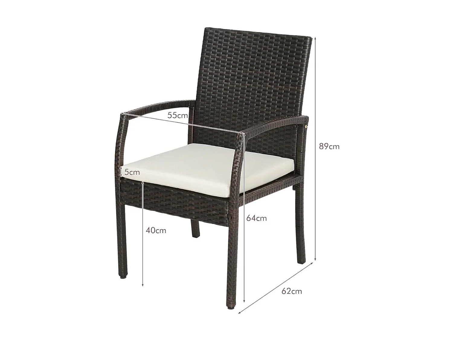 Lot de 2 Chaises de Terrasse en Osier Chaises d'Extérieur en Rotin PE avec Coussin doux à Fermeture Éclair Fauteuils en Rotin pour Jardin