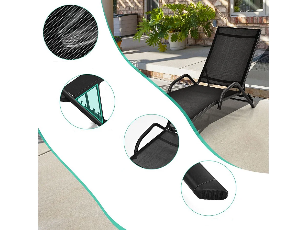 Set mit 2 Gartenliegen, die in 5 Positionen verstellbar sind