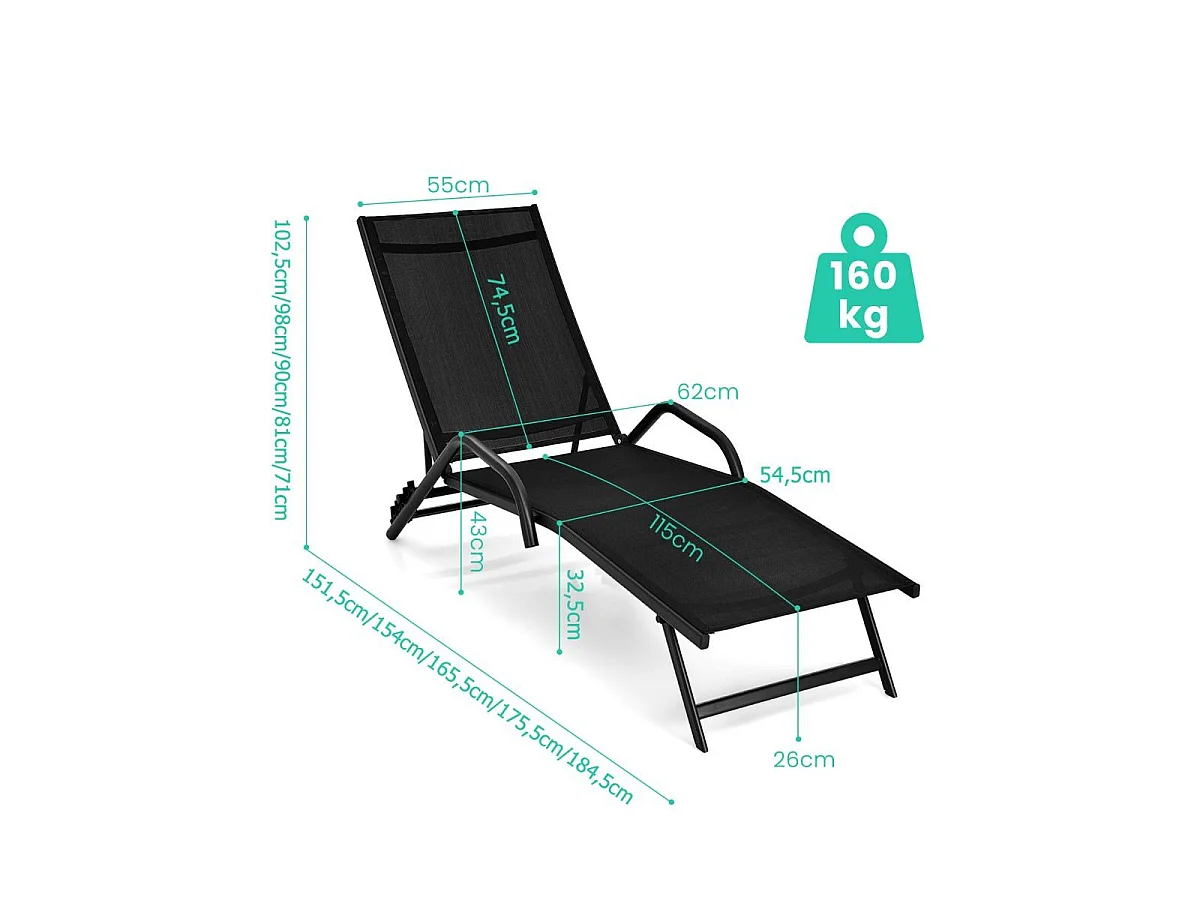 Set mit 2 Gartenliegen, die in 5 Positionen verstellbar sind