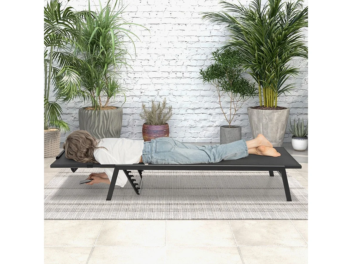 Sonnenliege mit Gesichtsöffnung Gartenliege mit 5-Fach Verstellbarer Rückenlehne Schwarz