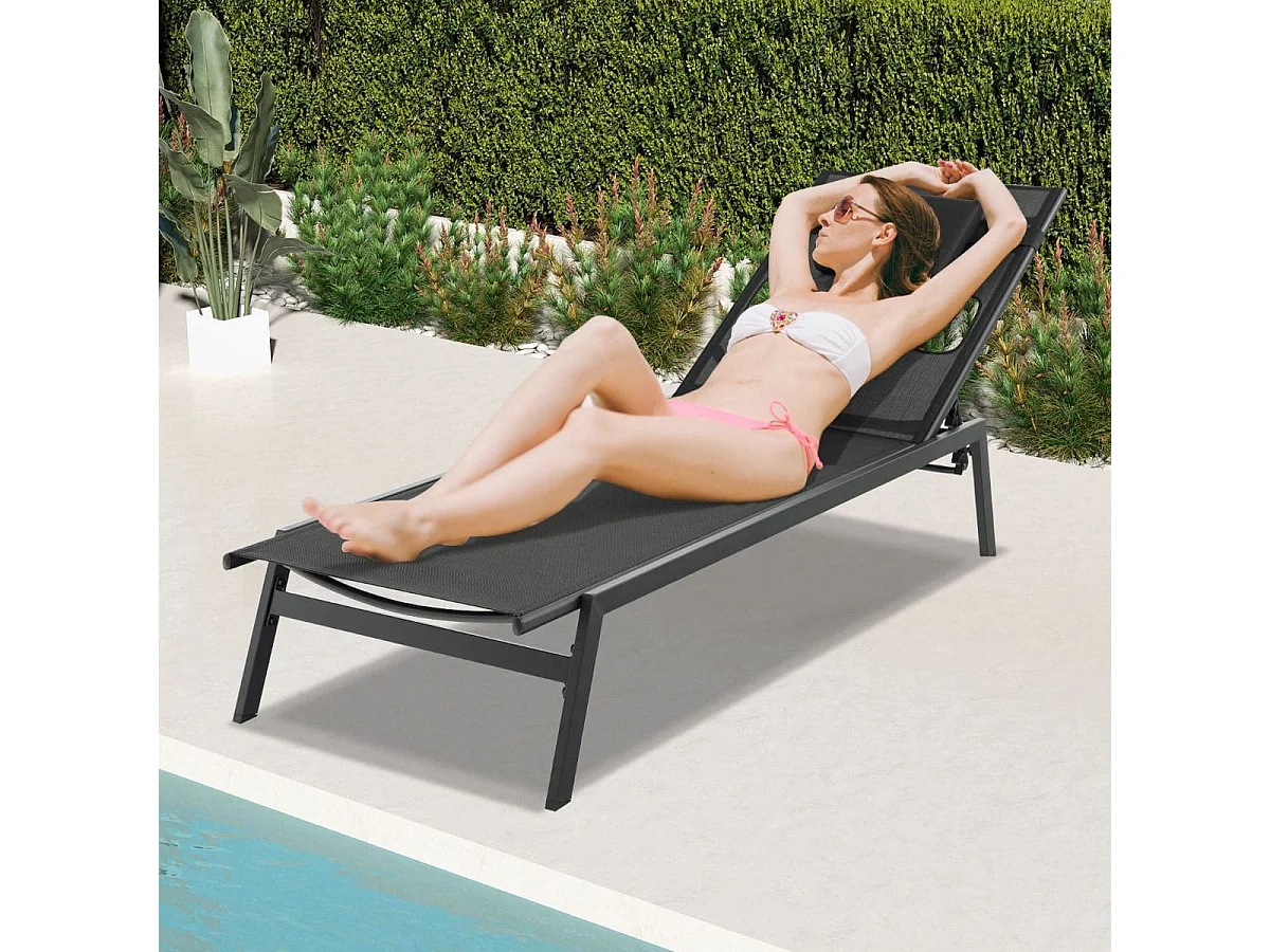 Sonnenliege mit Gesichtsöffnung Gartenliege mit 5-Fach Verstellbarer Rückenlehne Schwarz