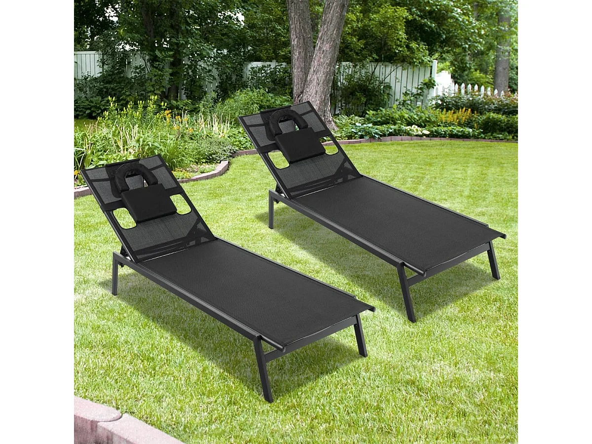 Sonnenliege mit Gesichtsöffnung Gartenliege mit 5-Fach Verstellbarer Rückenlehne Schwarz