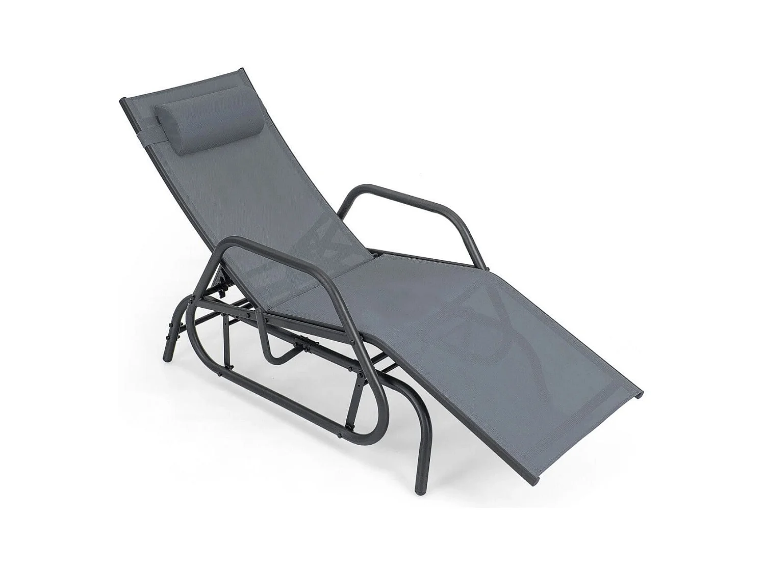 Bain de Soleil Design à Glissement à Dossier Réglable 3 Positions Transat Jardin Extérieur Cadre Métal avec Accoudoirs Gris