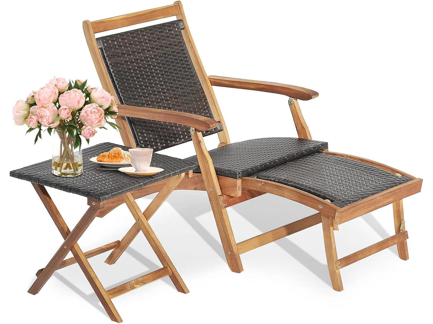 Sonnenliege mit Fußstütze+Beistelltisch
