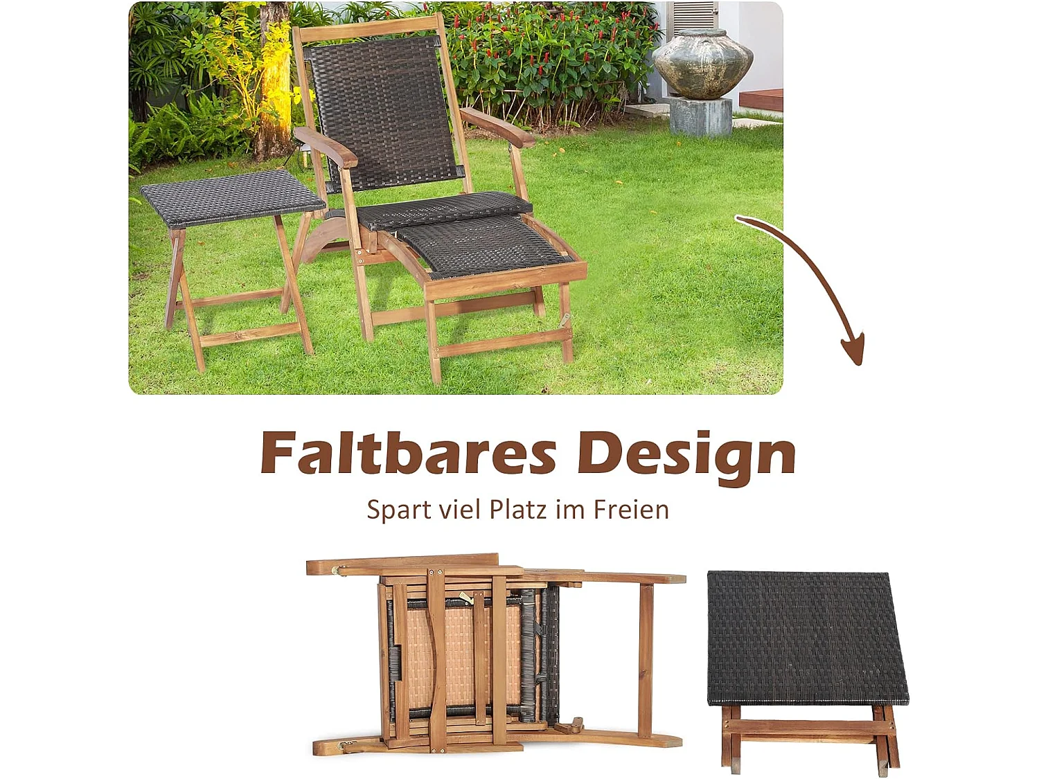 Sonnenliege mit Fußstütze+Beistelltisch