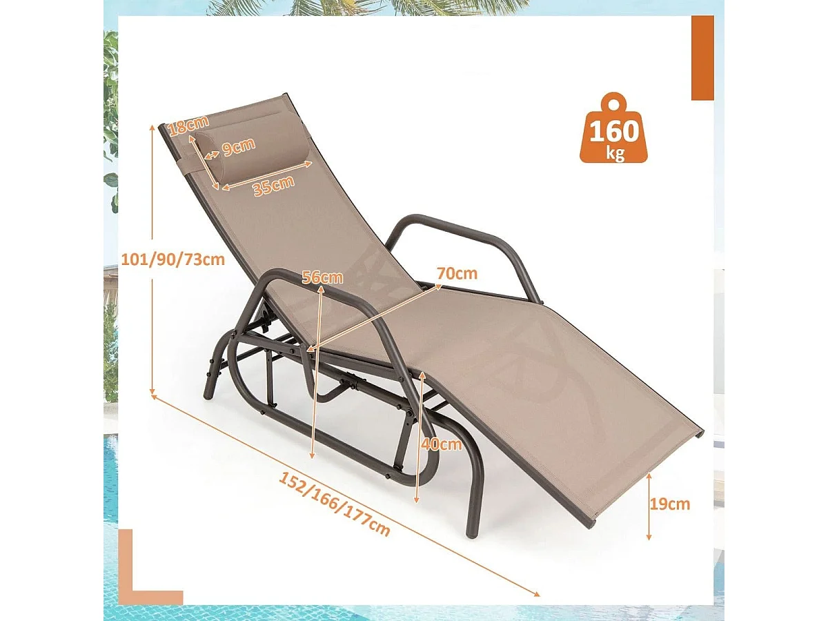 Sonnenliege mit Schaukelfunktion Gartenliege mit Verstellbarer Rückenlehne Braun