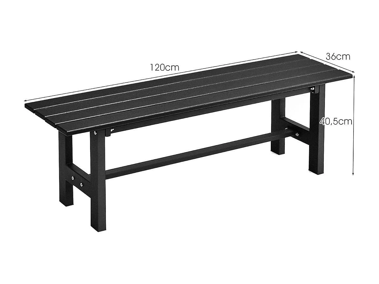 Gartenbank für 2 Personen mit Lattensitz bis 300kg belastbar 120 x 36 x 40,5 cm Schwarz
