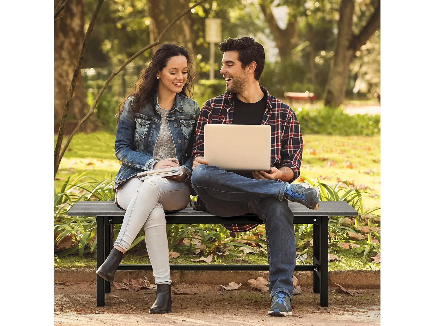 Gartenbank für 2 Personen mit Lattensitz bis 300kg belastbar 120 x 36 x 40,5 cm Grau