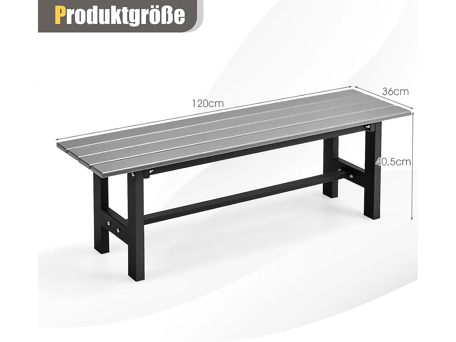 Gartenbank für 2 Personen mit Lattensitz bis 300kg belastbar 120 x 36 x 40,5 cm Grau