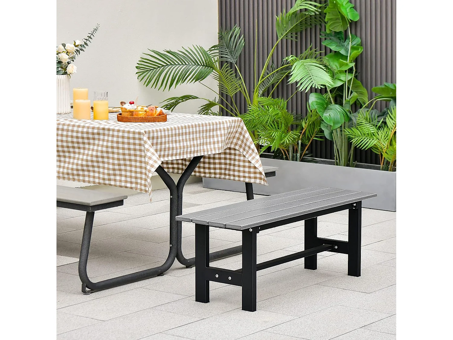 Gartenbank für 2 Personen mit Lattensitz bis 300kg belastbar 120 x 36 x 40,5 cm Grau