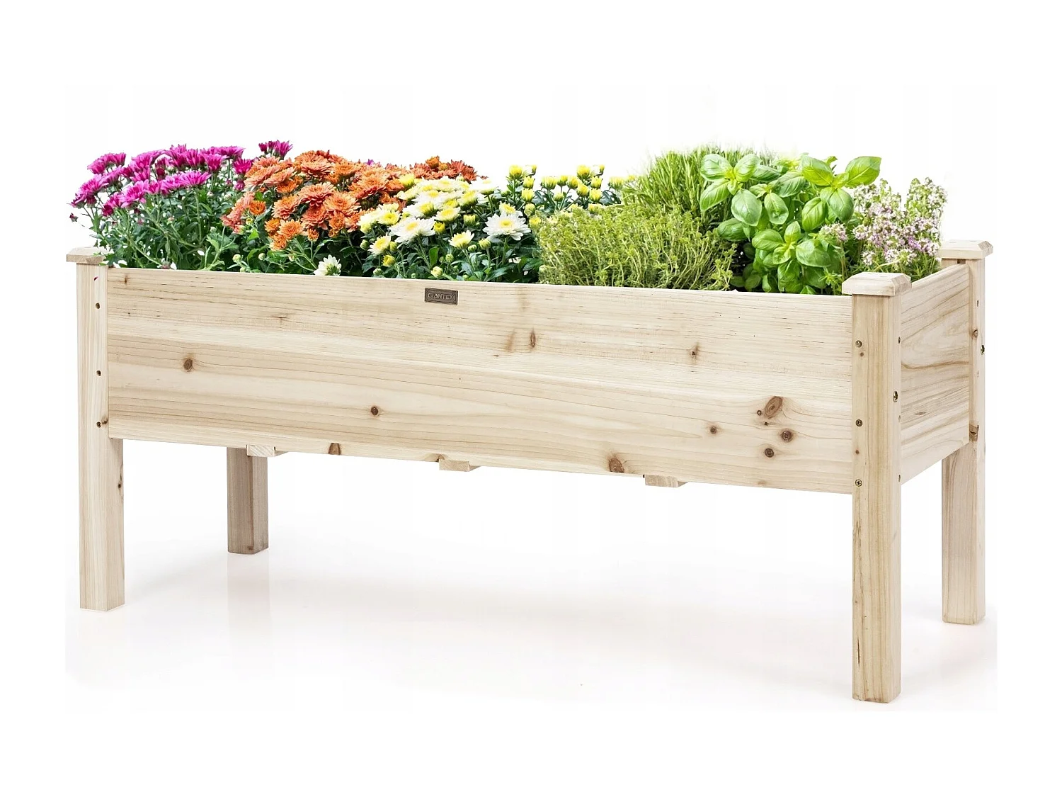 Jardinière Surélevée en Bois Carré Potager sur Pied avec 5 Trous de Drainage 120x43,5x51CM Naturel
