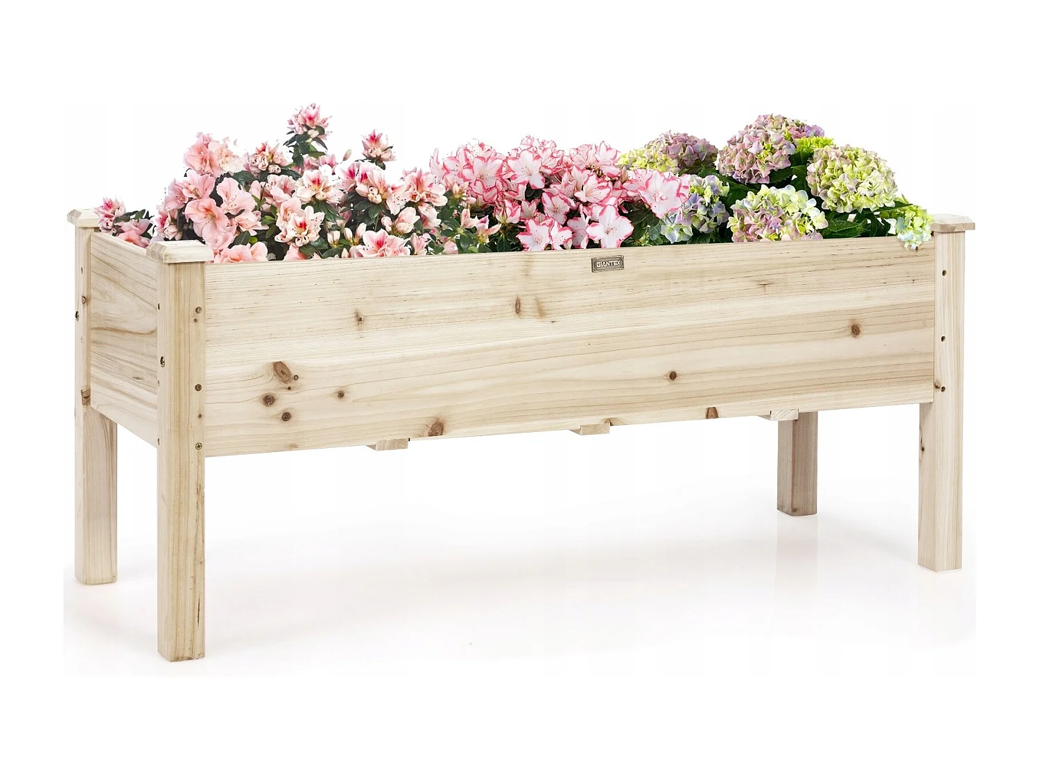 Jardinière Surélevée en Bois Carré Potager sur Pied avec 5 Trous de Drainage 120x43,5x51CM Naturel