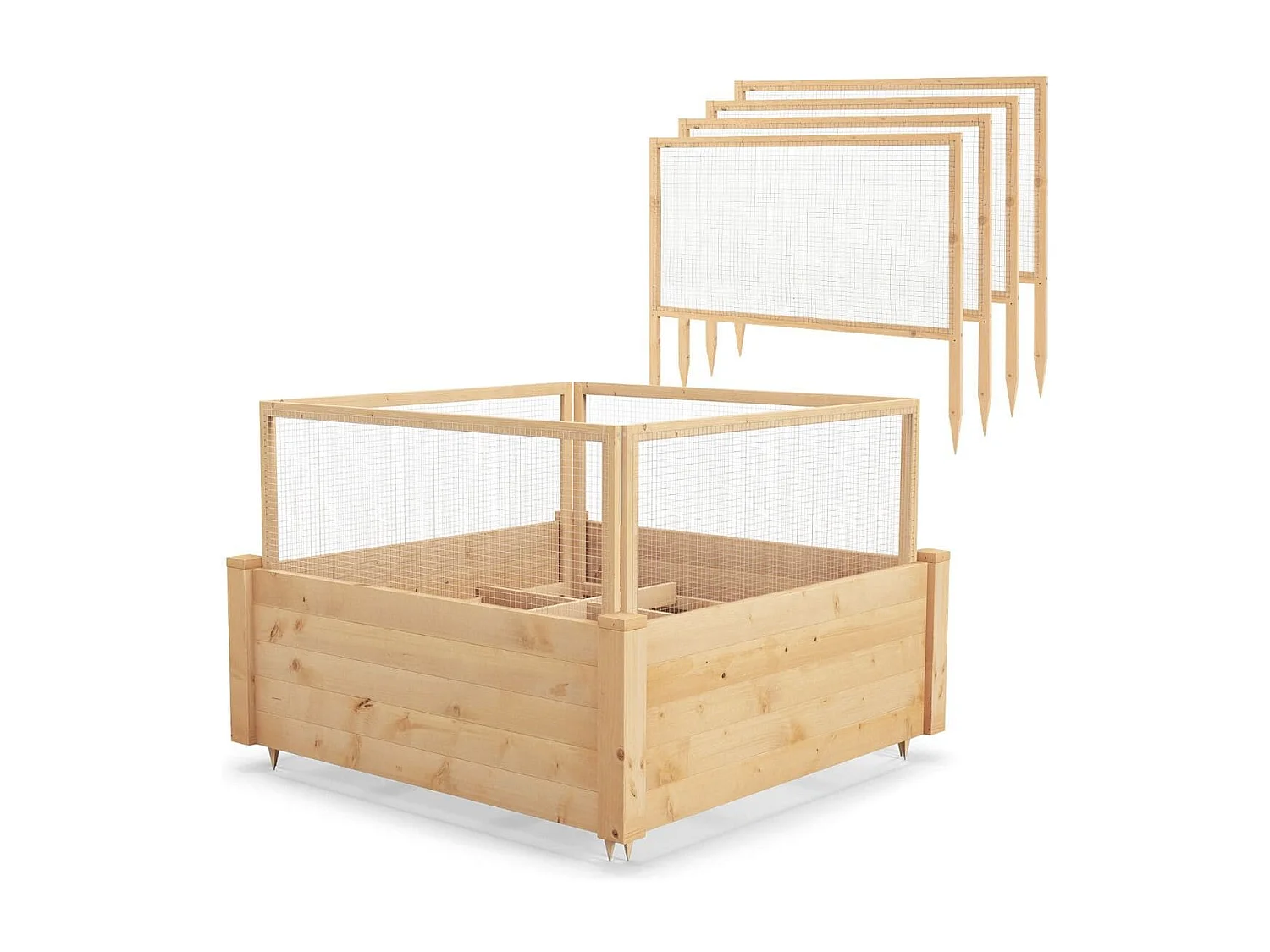 Hochbeet mit Gitterzaun Pflanzkasten aus Holz mit 4-seitigem Schutzzaun & Pflanzgitter Schutz vor Tierschäden 107 x 107 x 70 cm