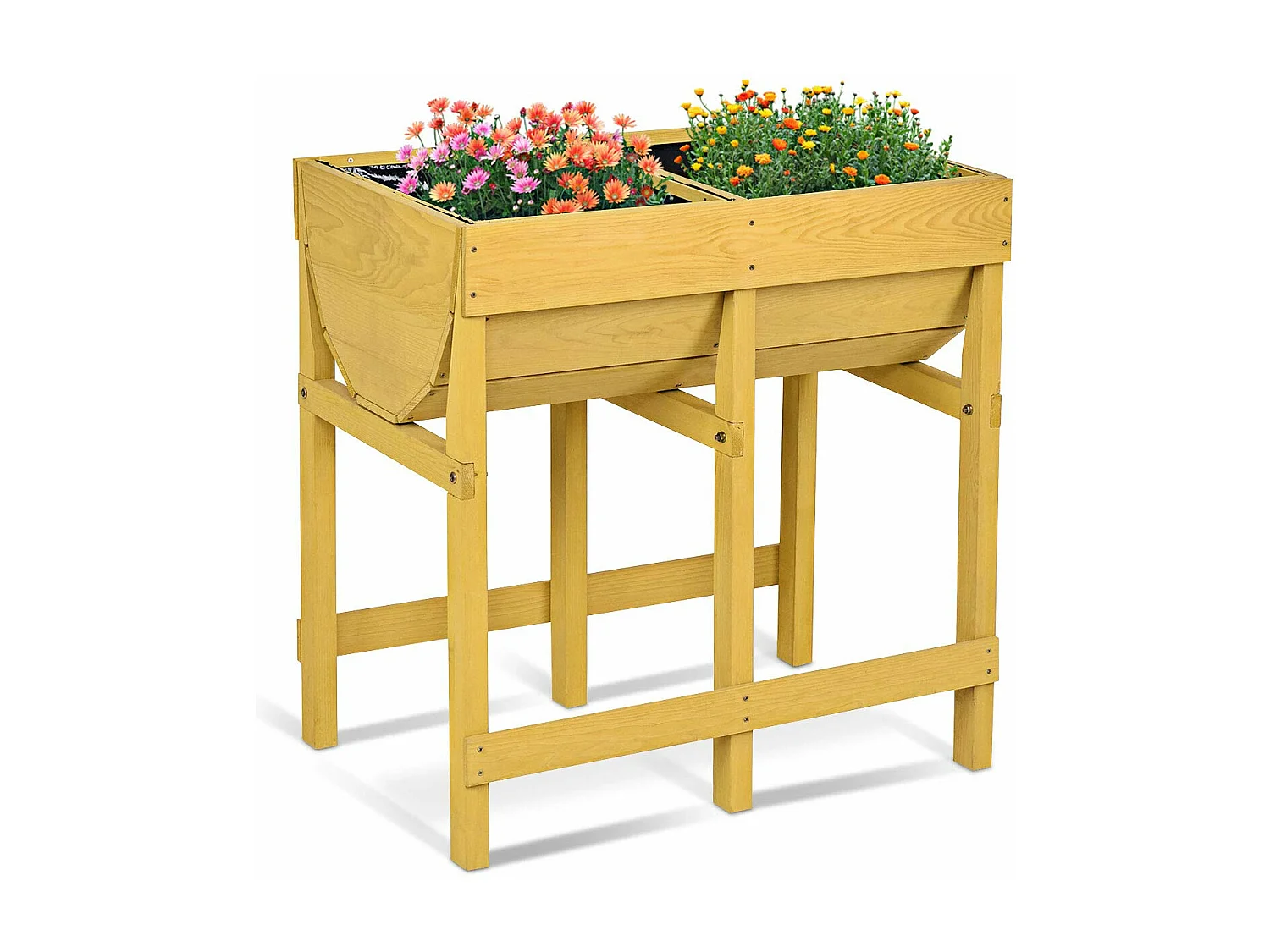 Hochbeet Blumenkasten Pflanzkasten Blumenbeet Blumentrog mit 2 Faechern aus Holz