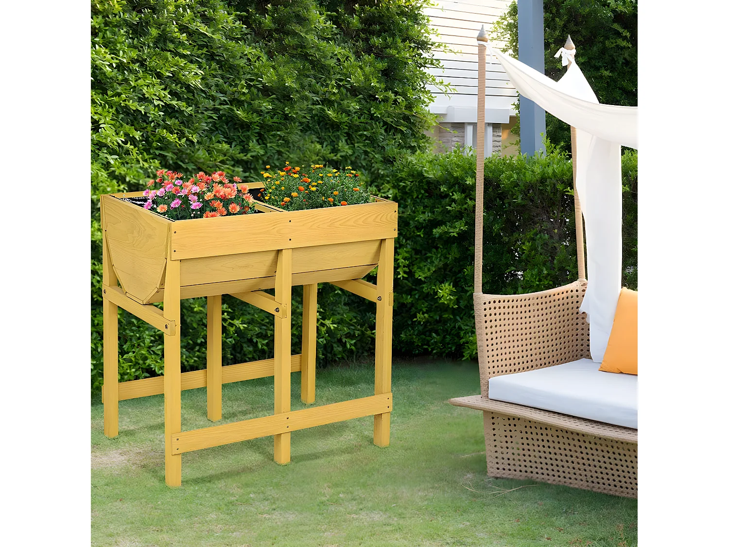 Hochbeet Blumenkasten Pflanzkasten Blumenbeet Blumentrog mit 2 Faechern aus Holz