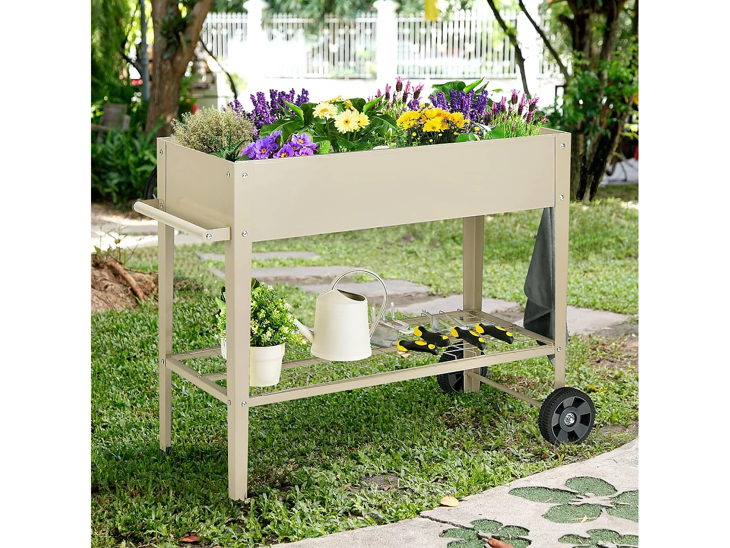 Hochbeet mit Ablage + 2 Rollen