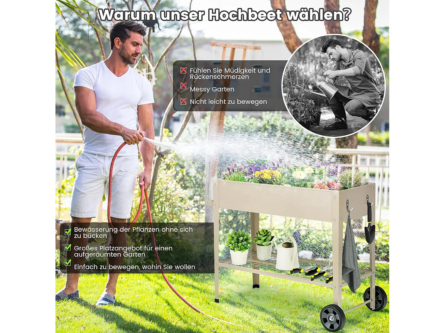 Hochbeet mit Ablage + 2 Rollen