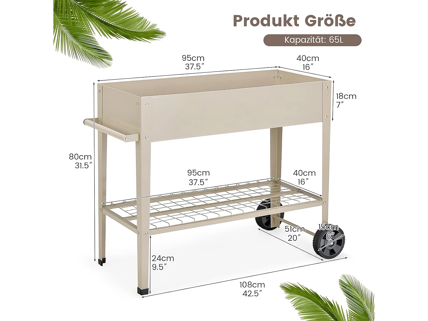 Hochbeet mit Ablage + 2 Rollen